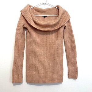 ANN TAYLOR Light Pink / Peach Fuzzy Chunky Knit Cowl Neck Off Shoulder ? Sweater